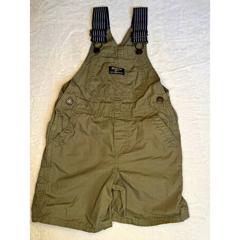 OshKosh B'gosh Striped Cotton Shortall Overalls 3T Unisex Pockets Logo
